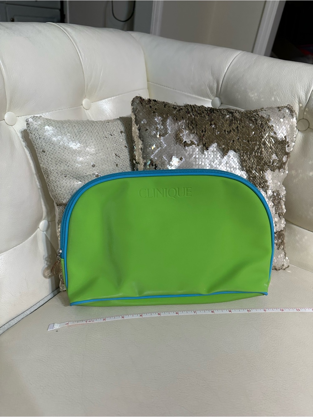 Clinique Y2K Aesthetic Neon Green Dome Cosmetic Pouch Turquoise Trim